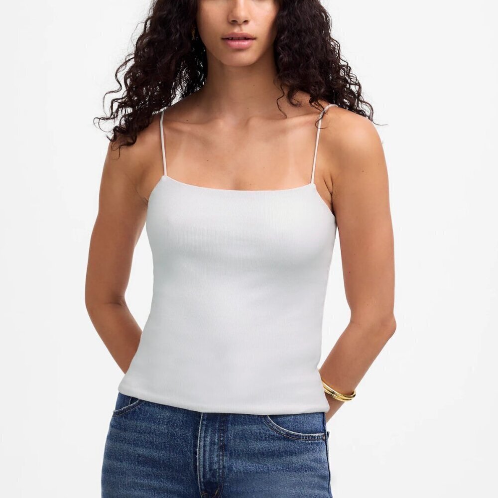 Madewell Squareneck Ribbed Cropped Spaghetti Straps Tank Top White Size XL NWT